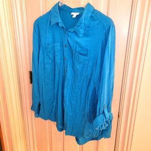 Womens plus sz 2X Teal button down Shirt Westport 1962